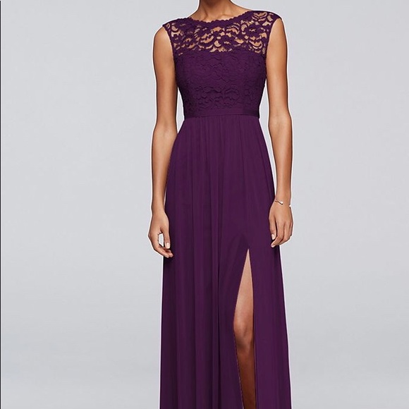 long bridesmaid dress with lace bodice